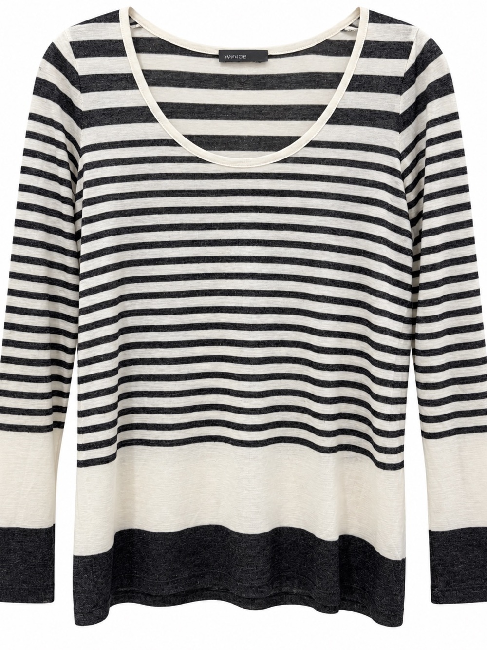 Vince Black and Cream Striped Scoop-Neck Top